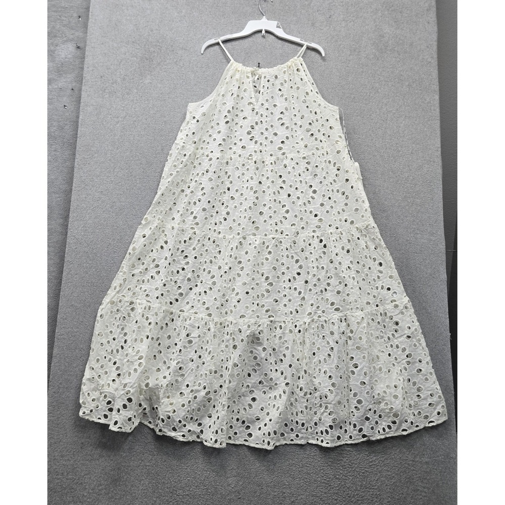 DKNY Women Swimwear XL White Tiered Eyelet Maxi Dress Swim Cover Up Sheer NWT